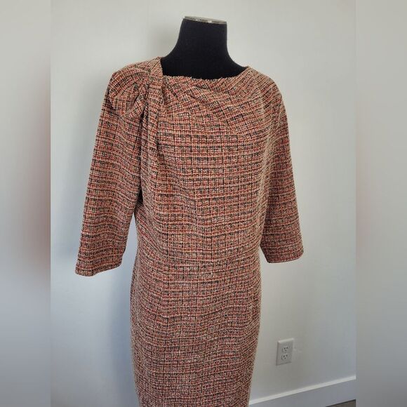 Tweed Sheath Dress Pink Orange Career Office Professional Business Church XXL - Picture 2 of 13